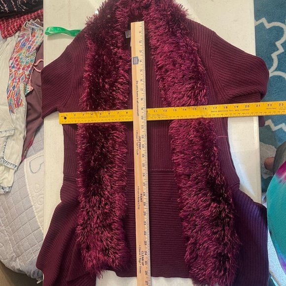 Once Again Purple Faux Fur Cardigan Sweater Medium 3/4 Sleeve Bratz Phoebe Y2K - Picture 6 of 9